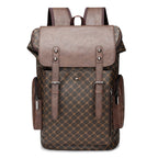New Men's Leather Large Capacity Men & Women Trendy Plaid Backpack