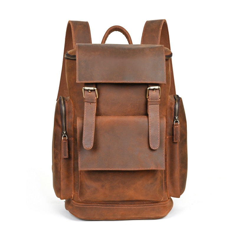 Crazy Horse Leather Men's Leather Backpack First Layer Cowhide