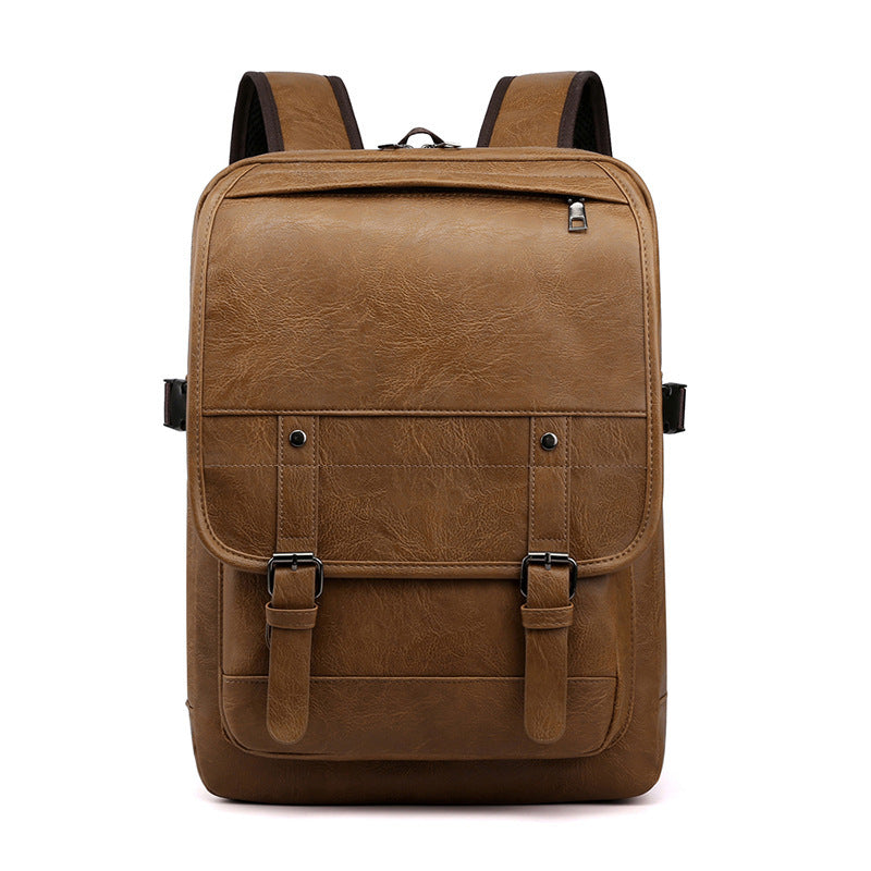 High School Men's Leather Bag Retro Backpack