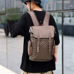 New Men's Leather Large Capacity Men & Women Trendy Plaid Backpack