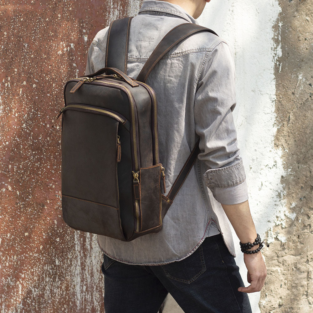 Men's Simplicity Vintage Casual Leather Backpack