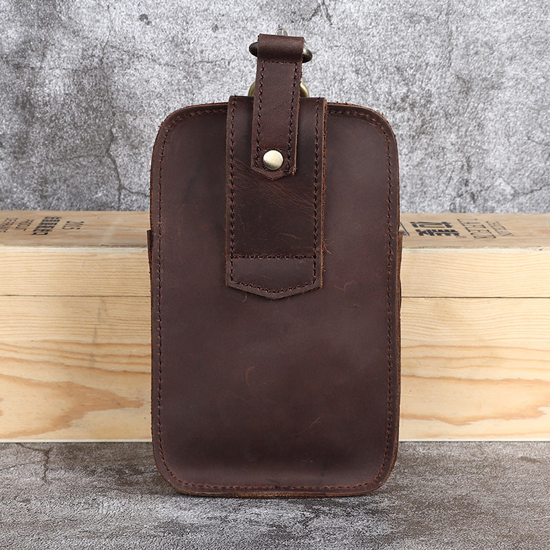 Crazy Horse Leather Men's Belt Bag First Layer Cowhide Mobile Phone Waist Of Trousers Pannier Bag