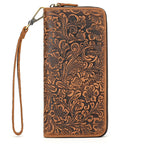 Men's Crazy Horse Leather Retro Embossing Fashion Long Wallet