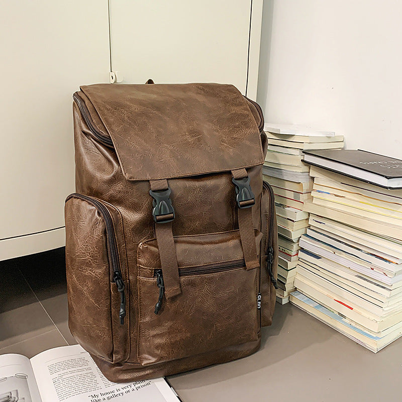 Retro Men's Leather Cowhide Women's Computer Backpack Frosted