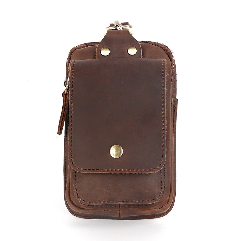 Crazy Horse Leather Men's Belt Bag First Layer Cowhide Mobile Phone Waist Of Trousers Pannier Bag
