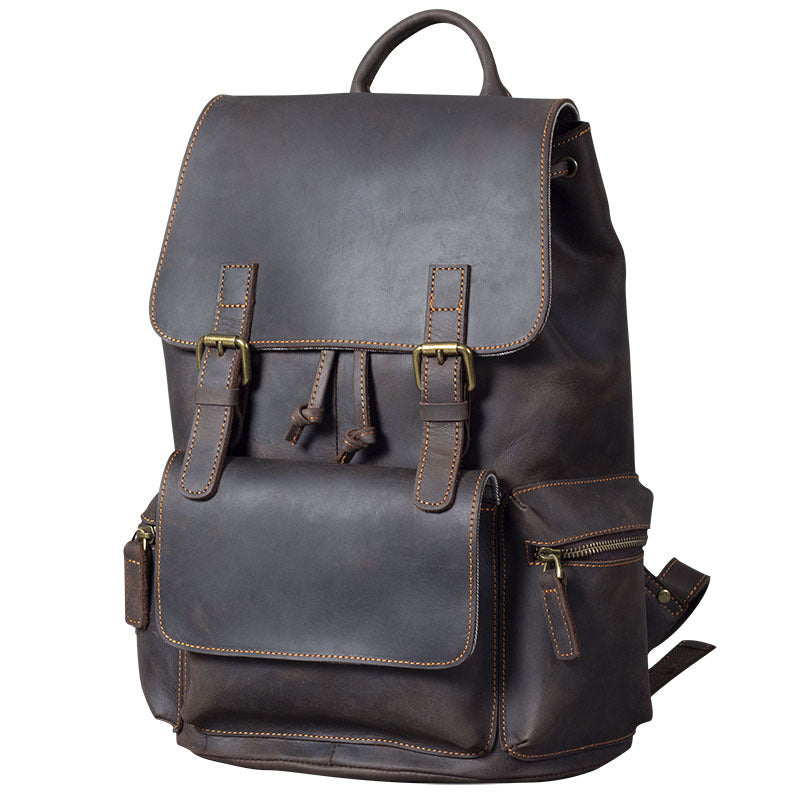 Retro Crazy Horse Leather Men's First Layer Cowhide Backpack