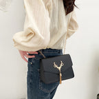 Tassel Deer Head Contrast Color Chain Small Square Leisure Phone Bag