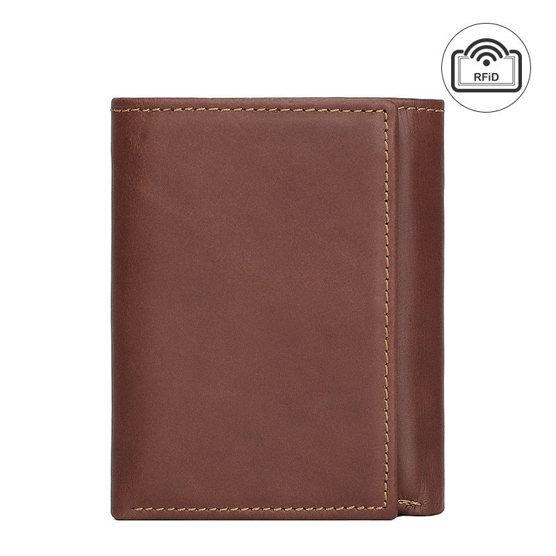 Men's RFID Anti-theft Swiping Multiple Card Slots Short Vintage Leather Wallet