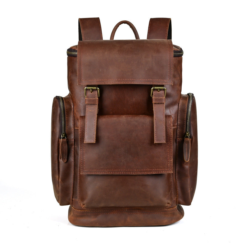 Crazy Horse Leather Men's Leather Backpack First Layer Cowhide