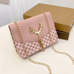 Tassel Deer Head Contrast Color Chain Small Square Leisure Phone Bag