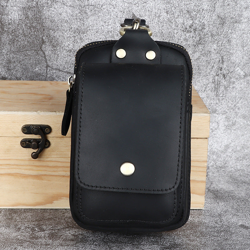 Crazy Horse Leather Men's Belt Bag First Layer Cowhide Mobile Phone Waist Of Trousers Pannier Bag