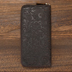 Men's Crazy Horse Leather Retro Embossing Fashion Long Wallet